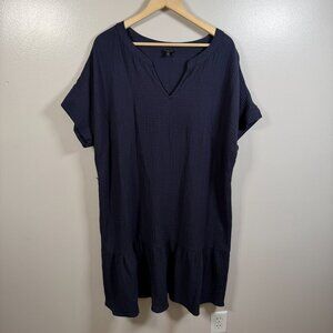 Talbots Gauzy Drop Waist Dress Size 2X Blue MInimal Coastal Casual No Belt